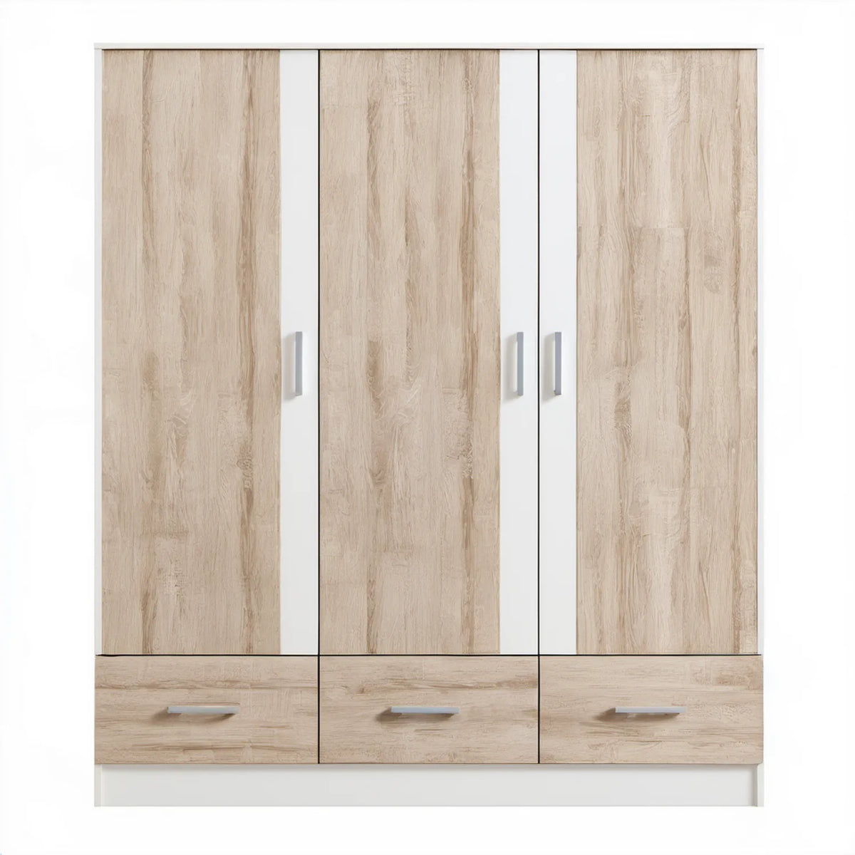 Szafa 3-drzwiowa z 3 szufladami Dąb sonoma/Biały/Srebrny 180 × 52 × 200 cm