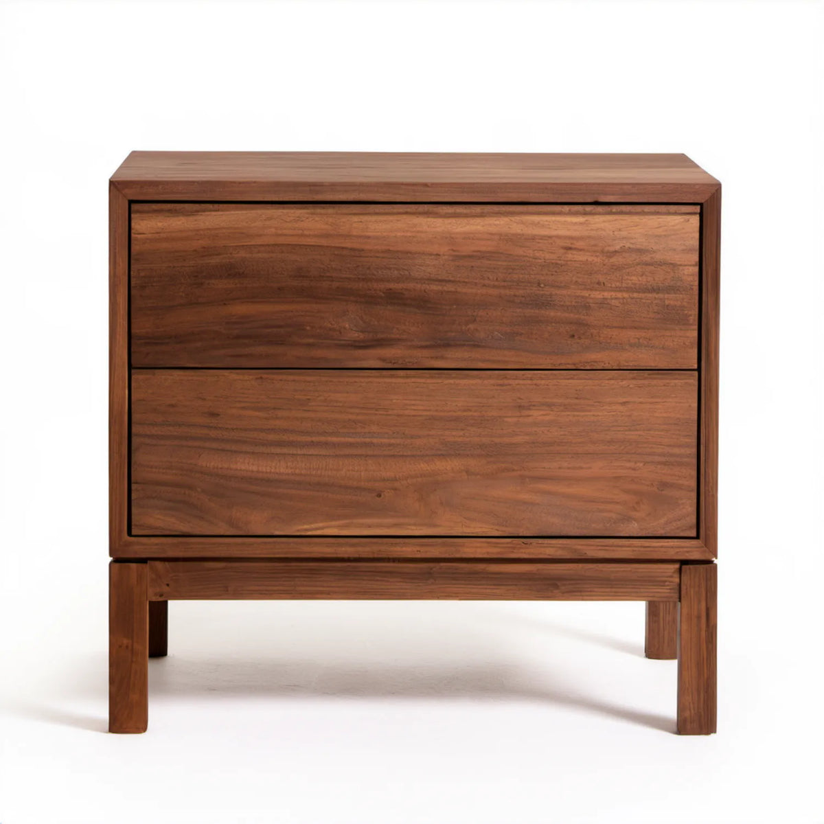 Brązowa szafka nocna z litego drewna orzechowego 70 x 45 x 65 cm, 2 szuflady