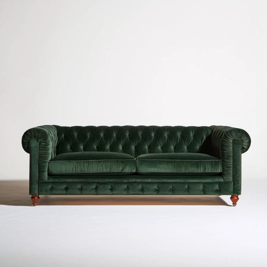 Ciemnozielona sofa 3-osobowa z weluru, 220 x 90 x 78 cm