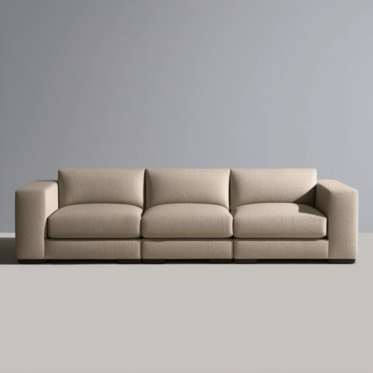 Beżowa sofa trzyosobowa z tkaniny poliestrowej 230 × 95 × 82 cm