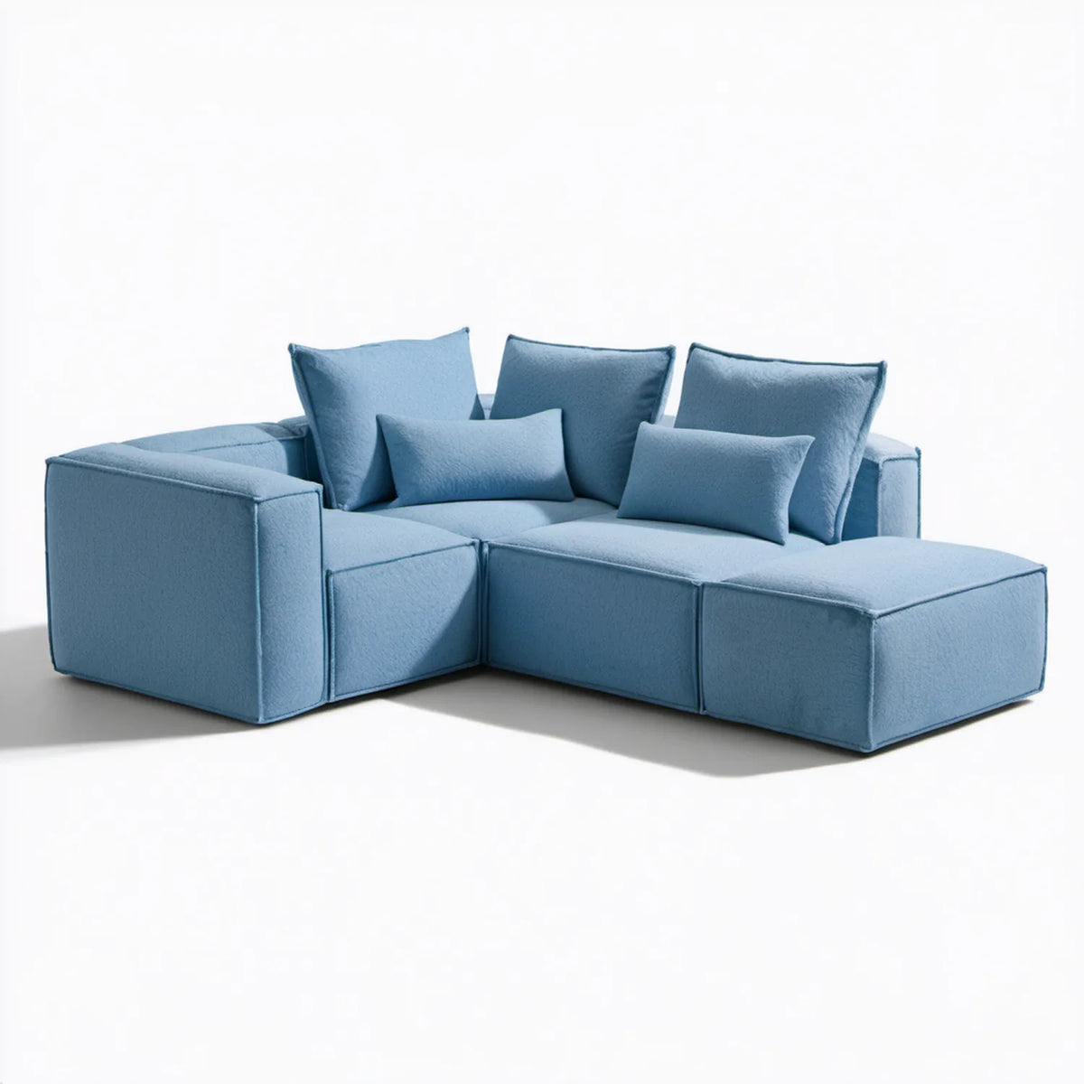 Niebieska sofa narożna w kształcie L z szezlongiem, 250 x 160 x 85 cm