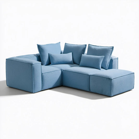 Niebieska sofa narożna w kształcie L z szezlongiem, 250 x 160 x 85 cm