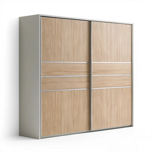 Szafa przesuwna 2-drzwiowa z płyty laminowanej, dąb jasny/szary/srebrny, 200 × 62 × 220 cm